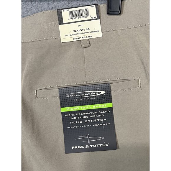 Page & Tuttle Golf Shorts Men Sz 38 Tan Chino Flat Front Golf Pants NWT - Picture 8 of 8